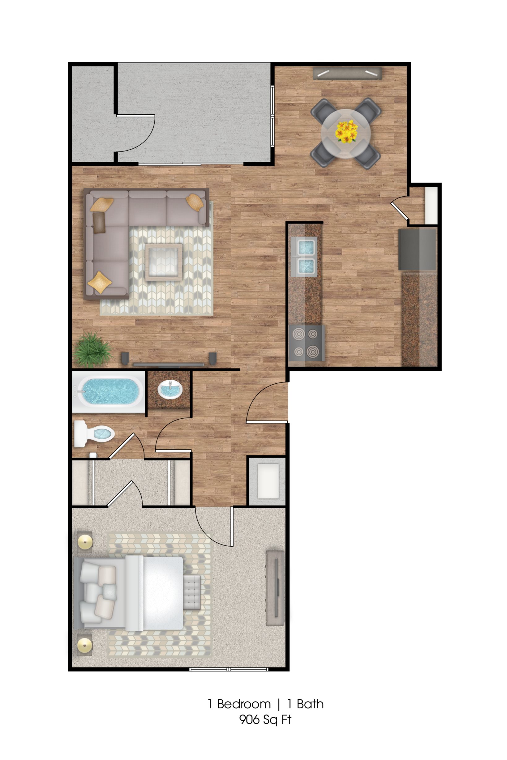 One Bedroom One Bathroom Floor Plan 2
